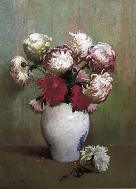 Chrysanthemums In A Canton Vase By Emil Carlsen By Emil Carlsen