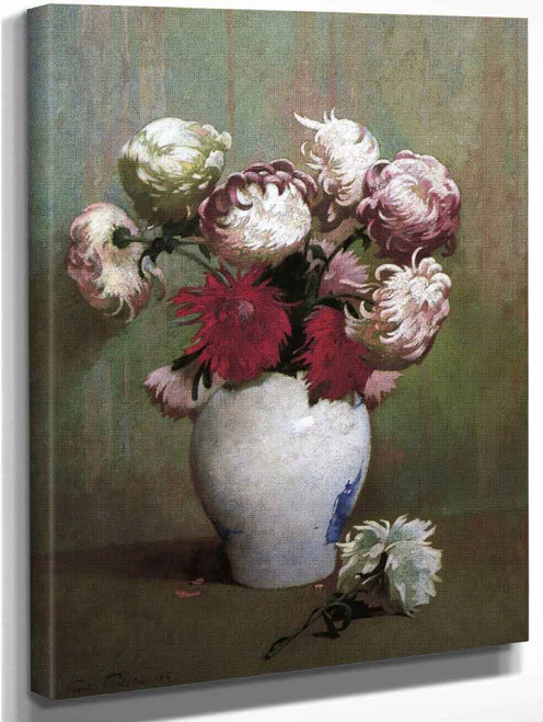 Chrysanthemums In A Canton Vase By Emil Carlsen By Emil Carlsen