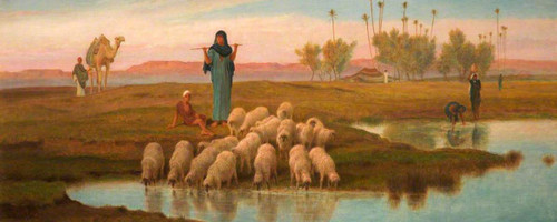 Shepherdess And Her Flock At A Pool Left By The Subsiding Of The Overflow Of The Nile By Frederick Goodall