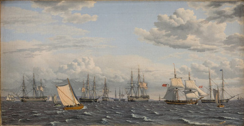 A Russian Fleet At Anchor In The Roads Of Elsinore By Christoffer Wilhelm Eckersberg