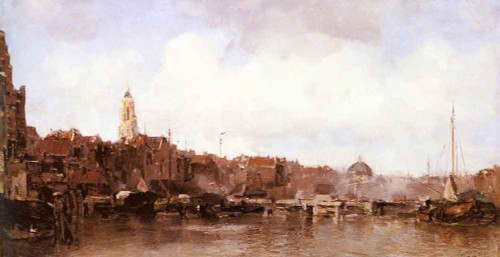 A View Of A Harbor Town By Jacob Henricus Maris