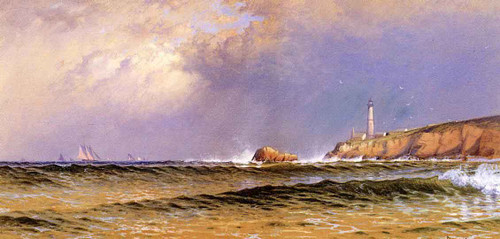 Coastal Scene With Lighthouse By Alfred Thompson Bricher