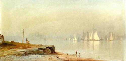 Harbor Scene And White Sails By Alfred Thompson Bricher