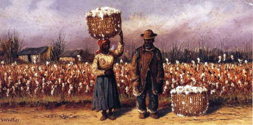 Negro Man And Woman In Cotton Field With Cotton Baskets 1 By William Aiken Walker