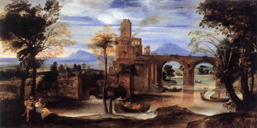 Roman River Landscape With Castle And Bridge By Annibale Carracci By Annibale Carracci