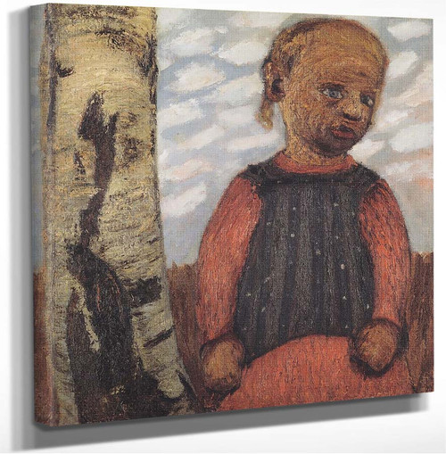 Girl In A Red Dress By A Tree Trunk Paula Modersohn Becker