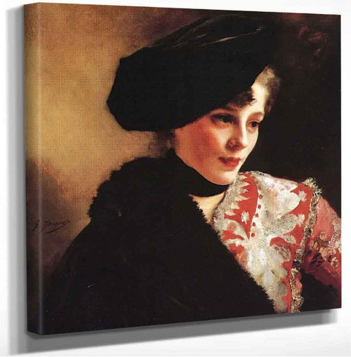 Woman In Black Beret Gustave Jean Jacquet