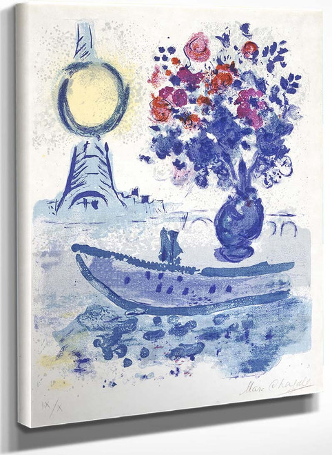 Bateau Mouche With Bouquet By Marc Chagall