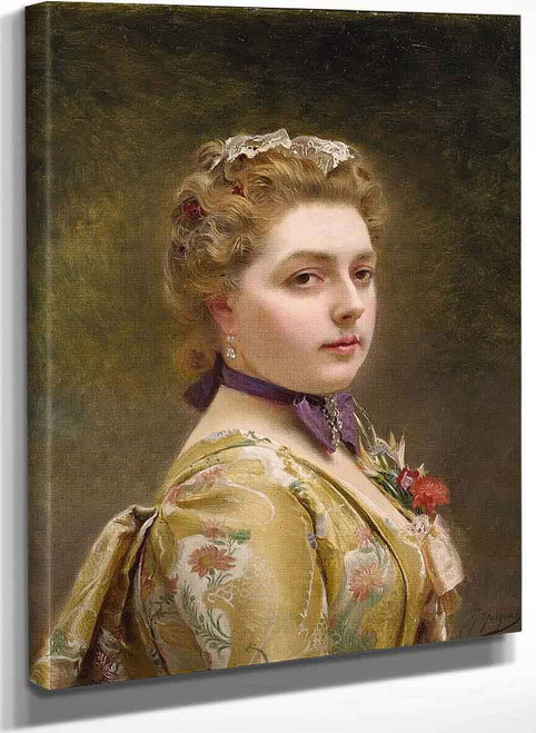 A Lady In A Golden Gown By Gustave Jean Jacquet