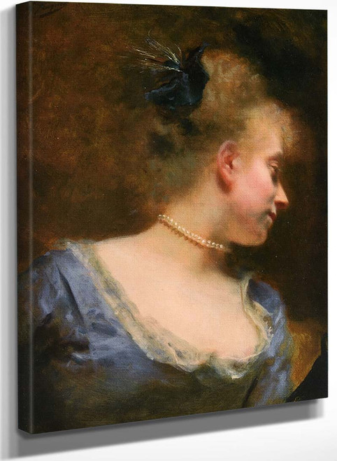 A Portrait Of A Young Girl With Pearl Necklace By Gustave Jean Jacquet