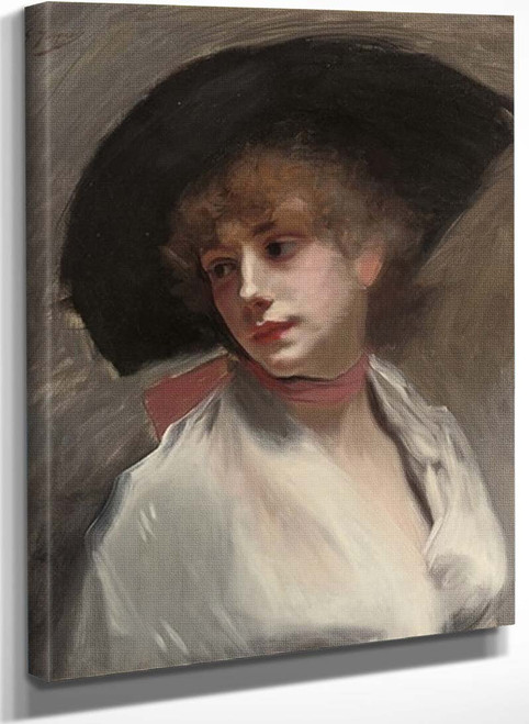 An Elegant Lady In A Black Hat By Gustave Jean Jacquet