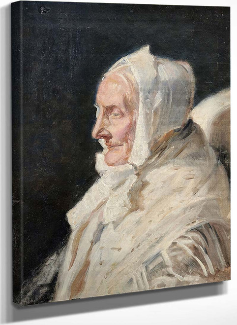 Ane Brøndum The Artist’s Mother In Law In Profile With A White Bonnet And A White Shawl By Michael Peter Ancher