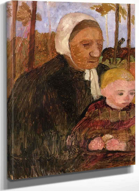 Farmwoman With Child Rider In The Background By Paula Modersohn Becker