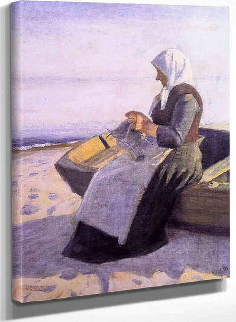 Fishermans Wife Knitting On Skagen Beach By Michael Peter Ancher