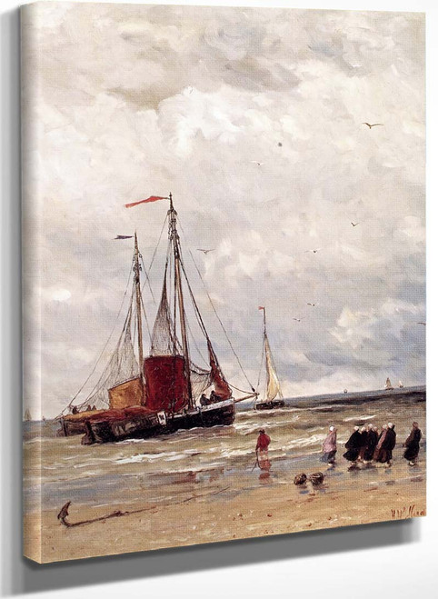Fishing Barges At Low Tide By Hendrik Willem Mesdag