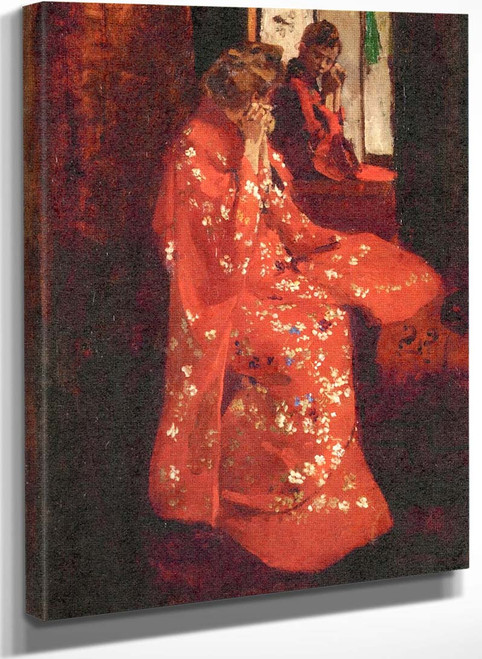 Girl In A Red Kimono Before A Mirror By George Hendrik Breitner