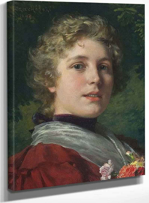 Girl With Pinks By Władysław Czachorski