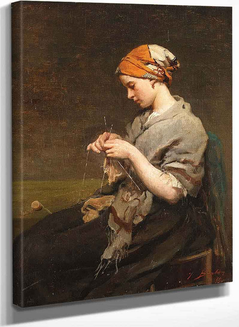 Jeune Fille Tricotant (Young Girl Knitting) By Jules Adolphe Breton