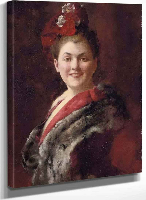 Lady In A Fur Lined Cape By Gustave Jean Jacquet