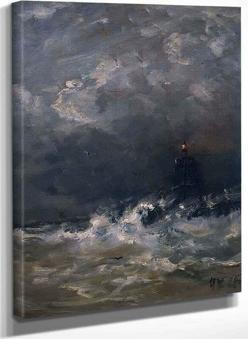 Lighthouse In Breaking Waves By Hendrik Willem Mesdag