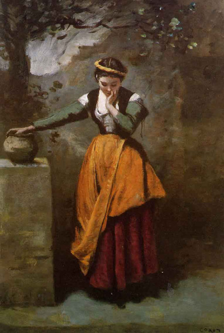 Daydreaming At The Fountain By Jean Baptiste Camille Corot
