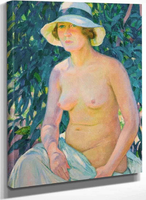 Nude In Panama Hat Facing Front By Theo Van Rysselberghe