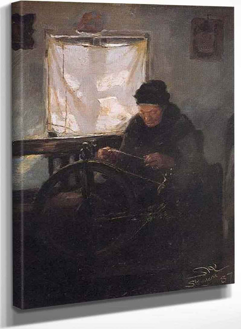 Old Woman At A Spinning Wheel By Peder Severin Kroyer