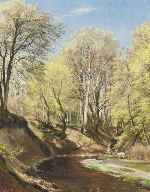 Deer At The Bend Of The River By Carl Frederik Peder Aagaard By Carl Frederik Peder Aagaard