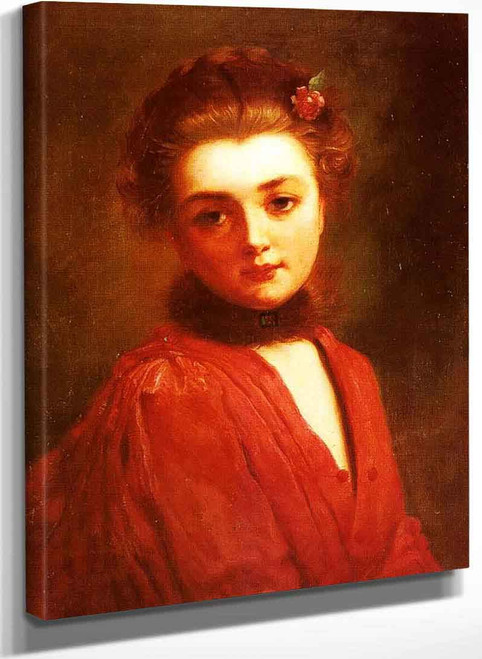 Portrait Of A Girl In A Red Dress By Gustave Jean Jacquet