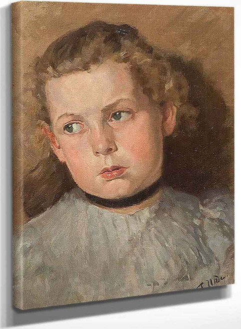 Portrait Of A Girl With A Black Collar By Fritz Von Uhde