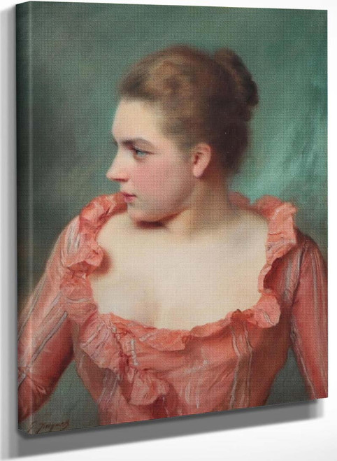 Portrait Of A Lady In A Pink Dress By Gustave Jean Jacquet