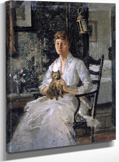 Portrait Of A Lady With A Dog (Also Known As Anna Baker Weir) By Julian Alden Weir