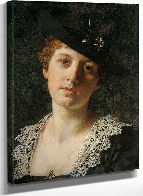 Portrait Of A Woman In Hat With Feathers By Władysław Czachorski