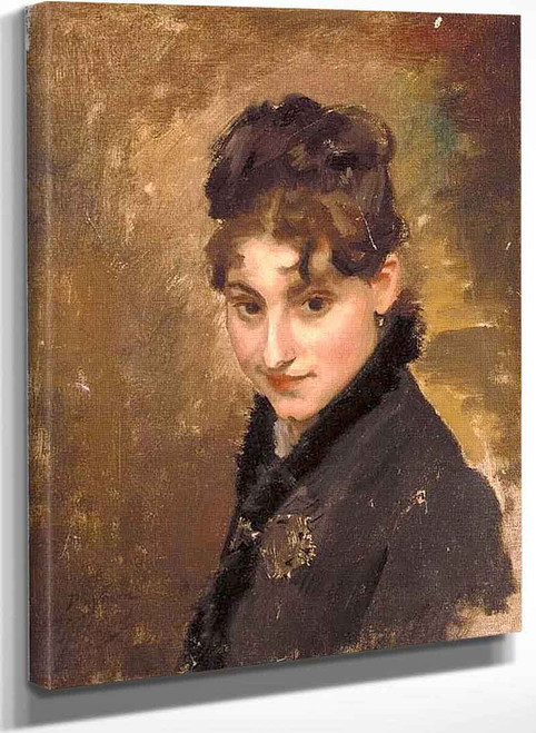 Portrait Of A Young Lady Bust Length Wearing A Dark Coat By Gustave Jean Jacquet