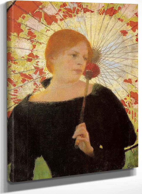 Portrait Of The Artists Wife With An Umbrella By Edward Okun