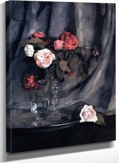 Red And White Roses By Wilhelm Trubner