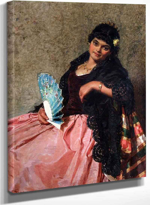 Spanish Lady Holding A Fan By Edwin Thomas Roberts