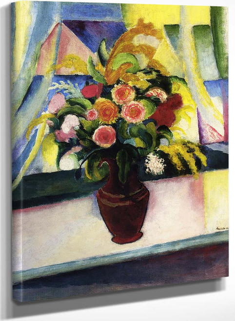 Still Life Colourful Bunch Of Flowers In Front Of A Window (Also Known As Stilleben Bunter Blumenstrauss Vor Dem Fenster) By August Macke