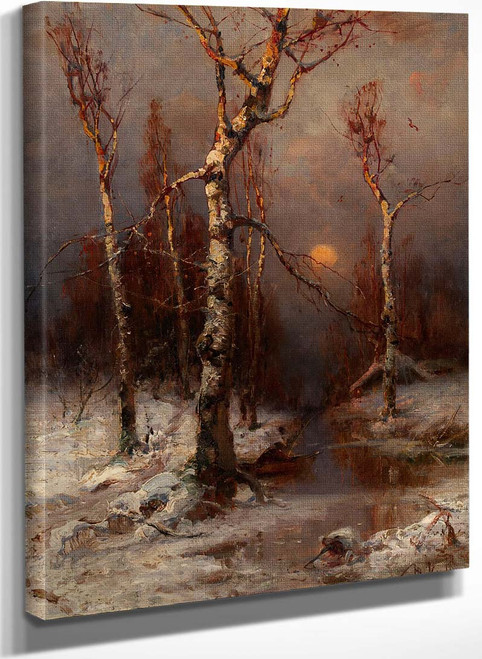 Sunset In A Winter Forest By Julius Klever