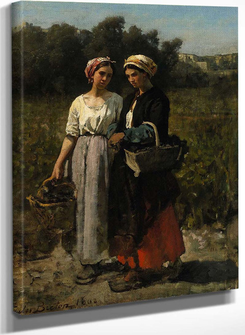 Two Young Women Picking Grapes (Study For The Vintage At Château Lagrange) By Jules Adolphe Breton