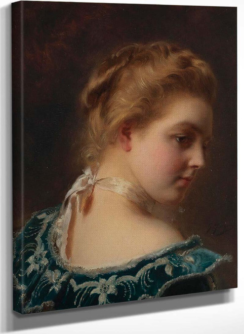 Young Beauty In A Green Dress By Gustave Jean Jacquet