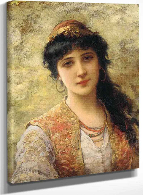 Young Beauty In An Embroidered Vest By Emile Eisman Semenowsky