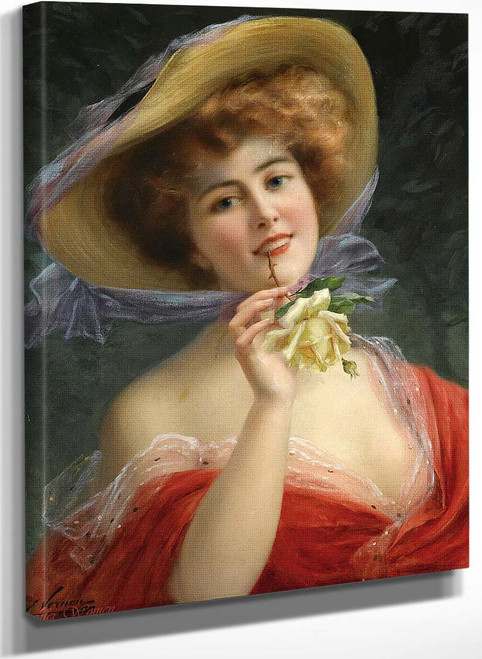 Young Girl With A Rose By Emile Vernon