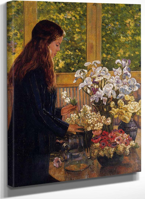 Young Girl With A Vase Of Flowers By Theo Van Rysselberghe