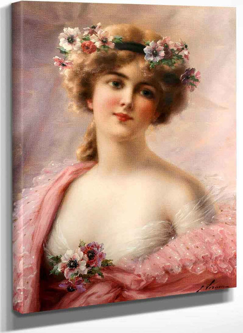 Young Girl With Anemones By Emile Vernon