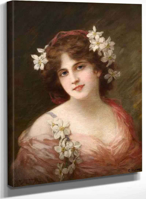 Young Girl With Daffodils In Her Hair By Emile Eisman Semenowsky