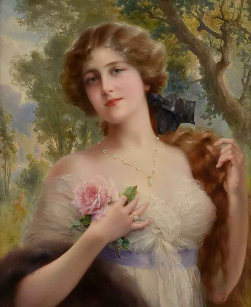 Young Lady With Rose (Also Known As Jeune Femme Aux Rose) By Emile