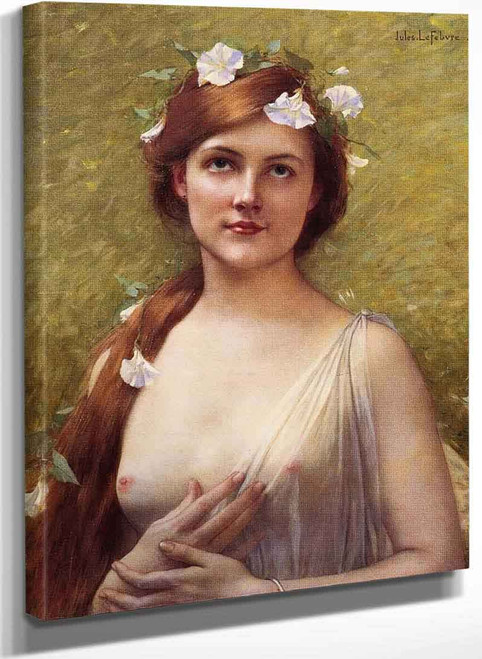 Young Woman With Morning Glories In Her Hair By Jules Joseph Lefebvre