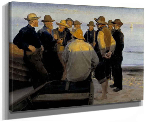 Fishermen On The Beach On A Quiet Summer Evening (Also Known As Kiskere Ved Stranden En Stille Sommeraften) By Michael Peter Ancher