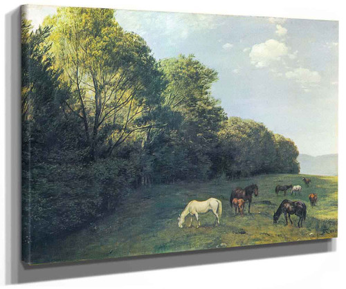 Landscape With Grazing Horses By Hans Thoma